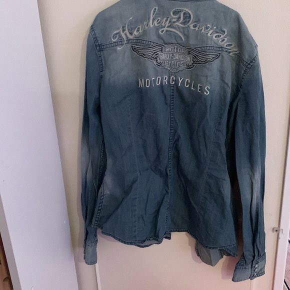 Harley Davidson 🦅denim snap up top Small - Picture 3 of 16